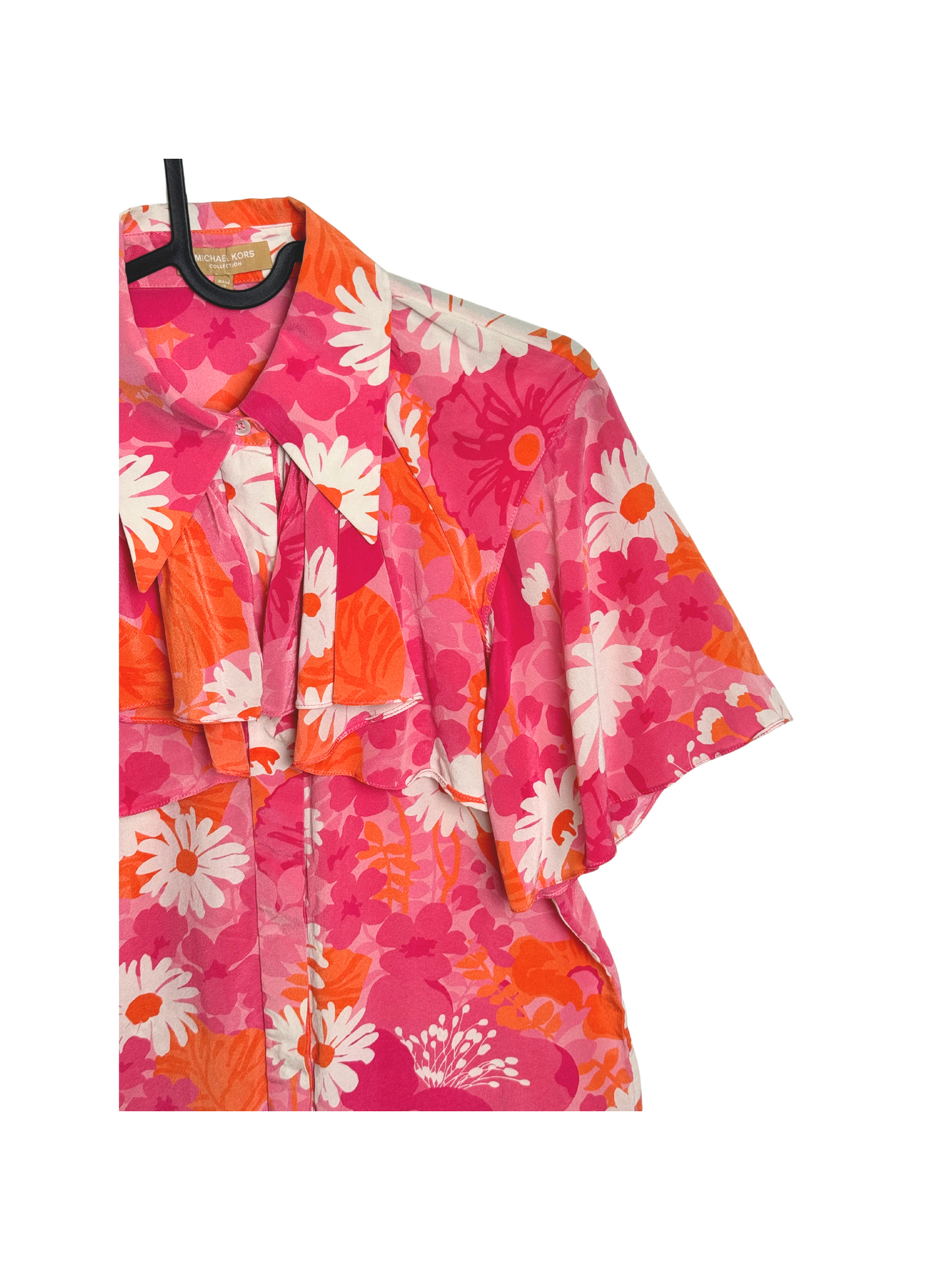 Michael Kors Floral Ruffle Button up Short Sleeve Blouse