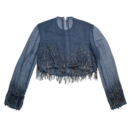 Vintage Navy Beaded Blouse