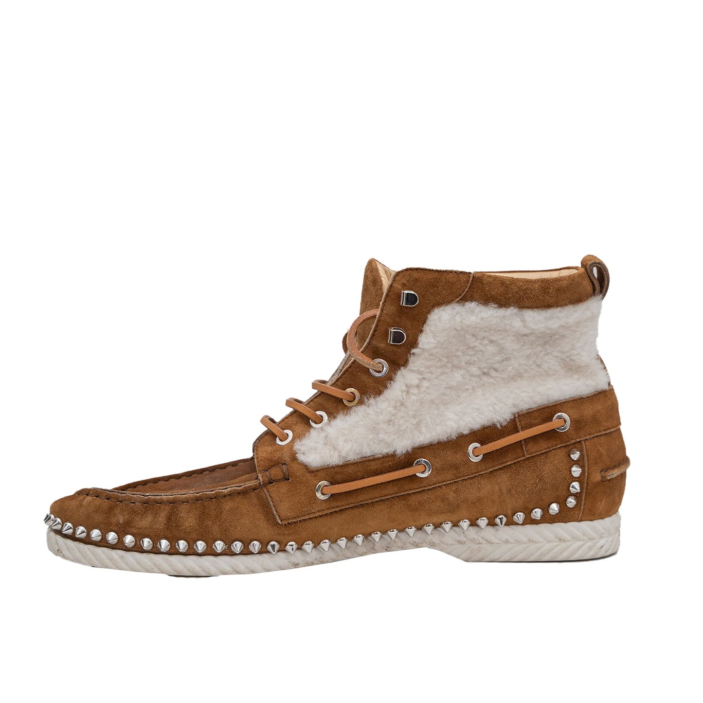Christian Louboutin Men's Suede Fur Spiked Mid-Top Sneaker