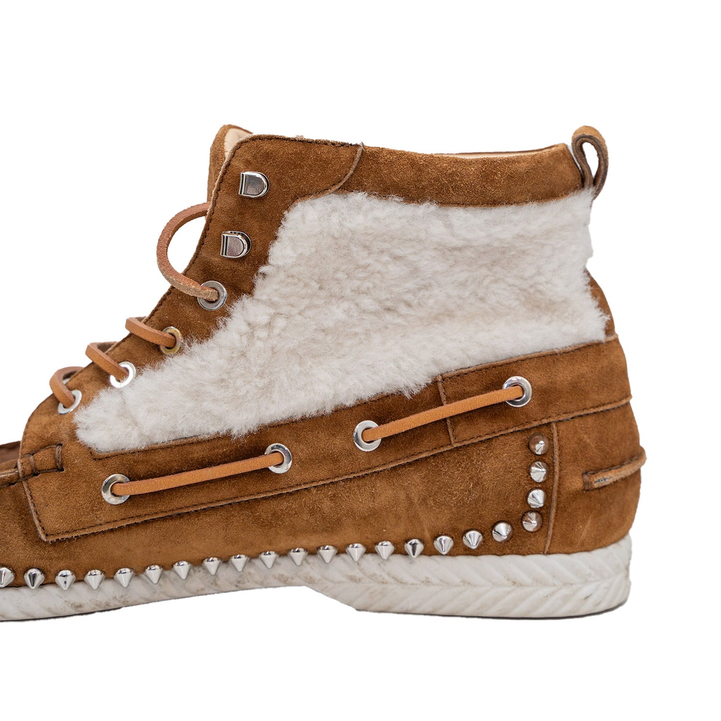 Christian Louboutin Men's Suede Fur Spiked Mid-Top Sneaker