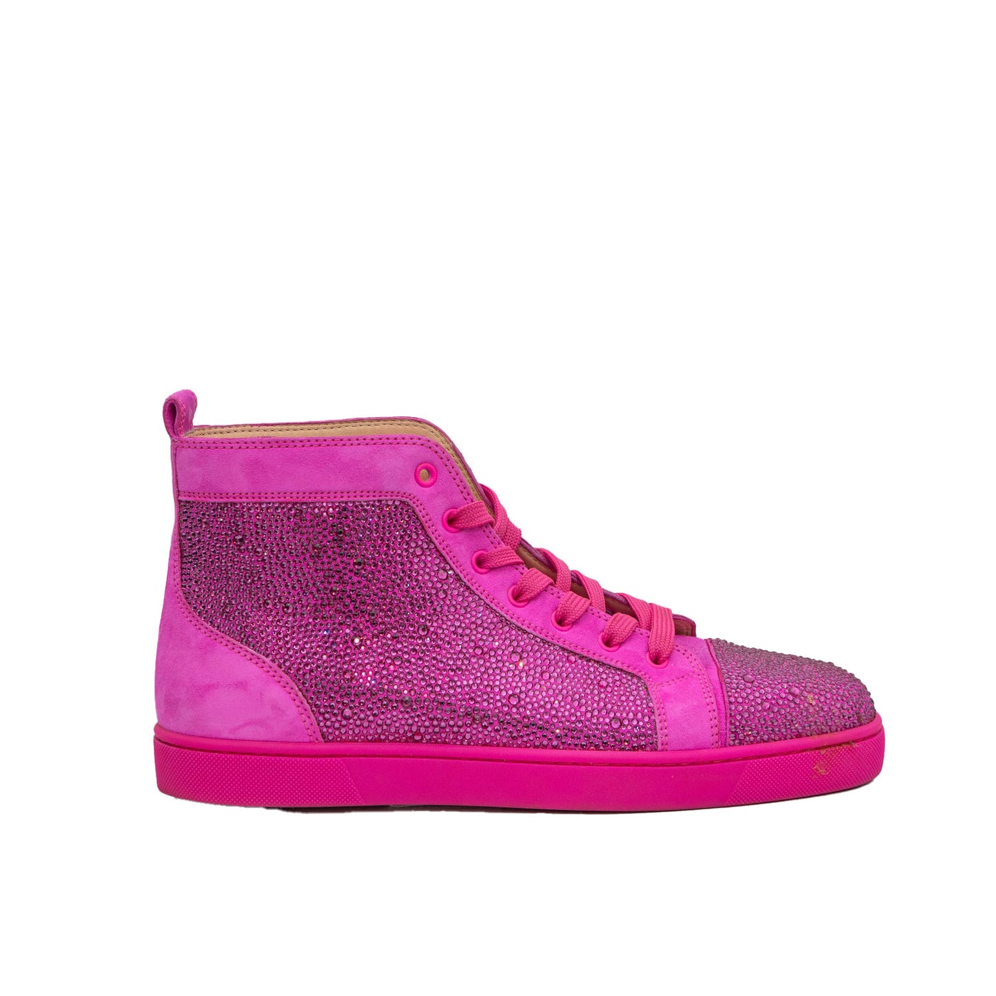 Christian Louboutin Swarovski Crystal Diva Hot Pink Louis Flat Veau Mid-Top Sneaker