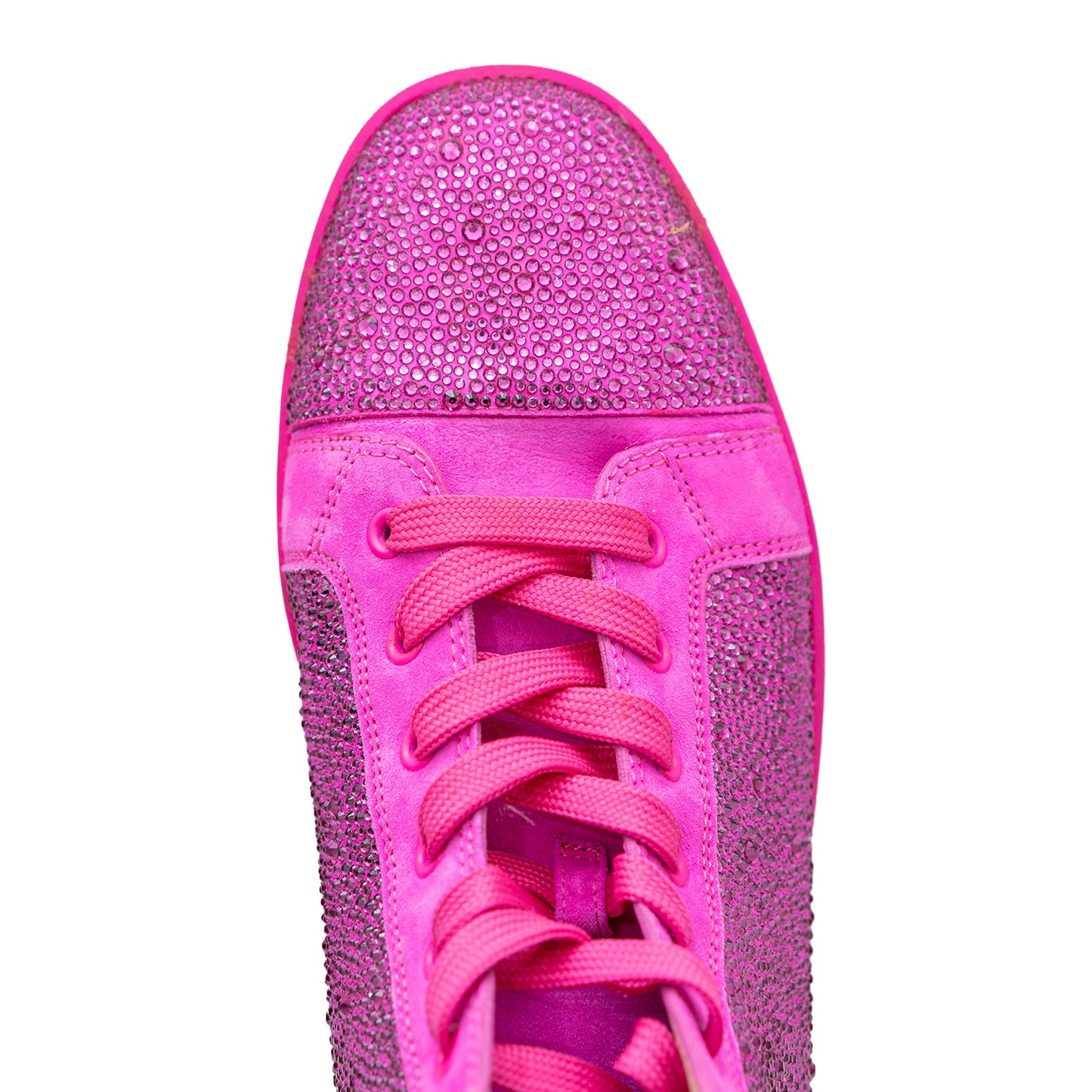 Christian Louboutin Swarovski Crystal Diva Hot Pink Louis Flat Veau Mid-Top Sneaker
