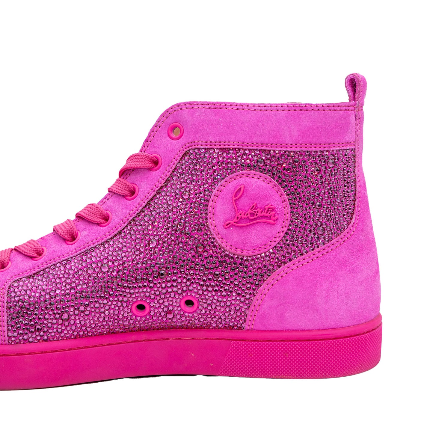 Christian Louboutin Swarovski Crystal Diva Hot Pink Louis Flat Veau Mid-Top Sneaker