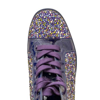 Christain Louboutin Swarovski Crystal Purple Bedazzled Patent Leather Mid-Top Sneaker