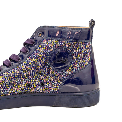 Christain Louboutin Swarovski Crystal Purple Bedazzled Patent Leather Mid-Top Sneaker