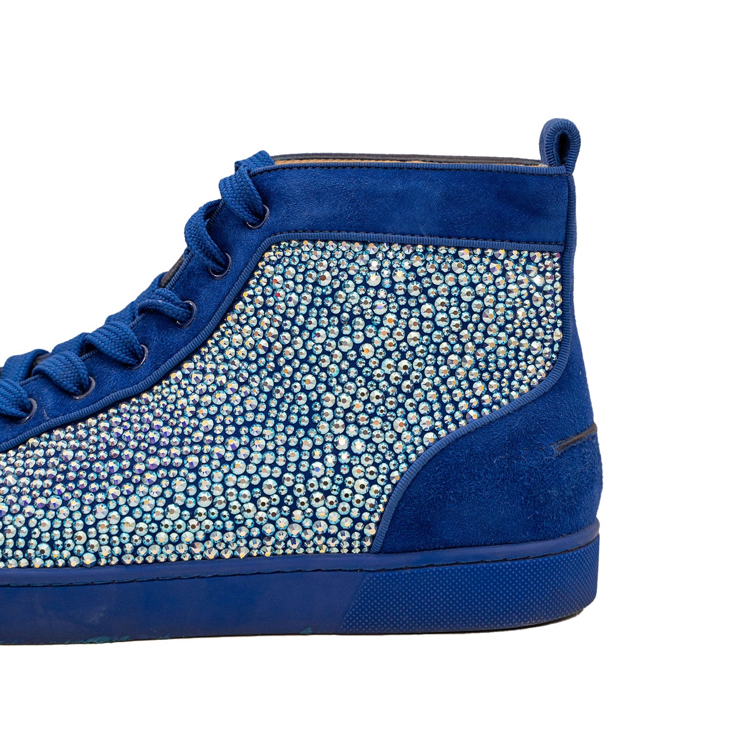Christain Louboutin Swarovski Crystal Blue Bedazzled Suede Mid-Top Sneaker
