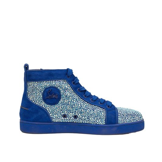 Christain Louboutin Swarovski Crystal Blue Bedazzled Suede Mid-Top Sneaker