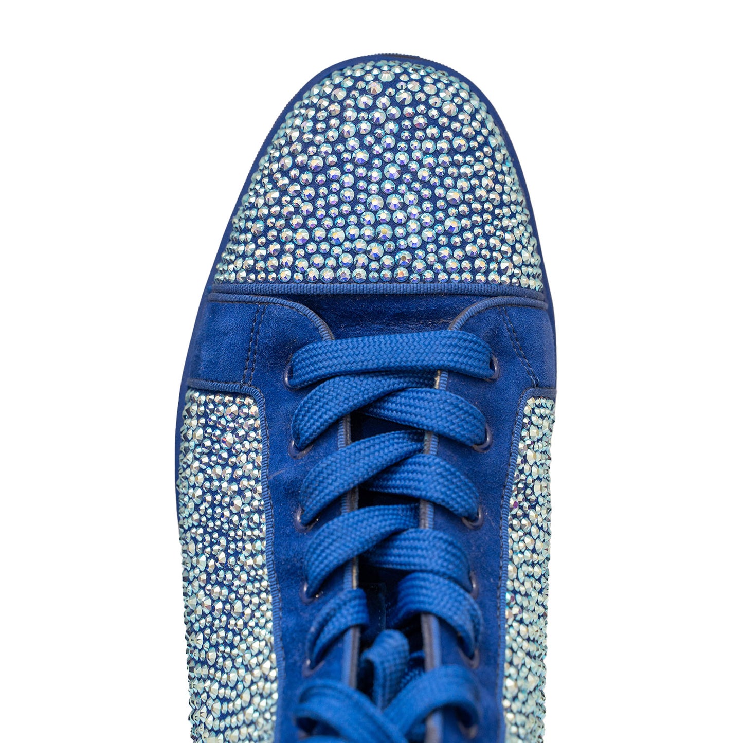 Christain Louboutin Swarovski Crystal Blue Bedazzled Suede Mid-Top Sneaker