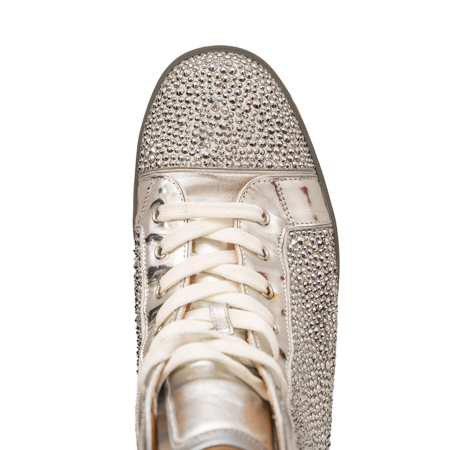 Christain Louboutin Swarovski Crystal silver Bedazzled Leather Mid-Top Sneaker