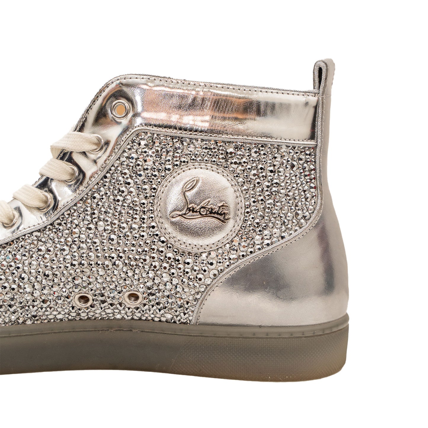 Christain Louboutin Swarovski Crystal silver Bedazzled Leather Mid-Top Sneaker