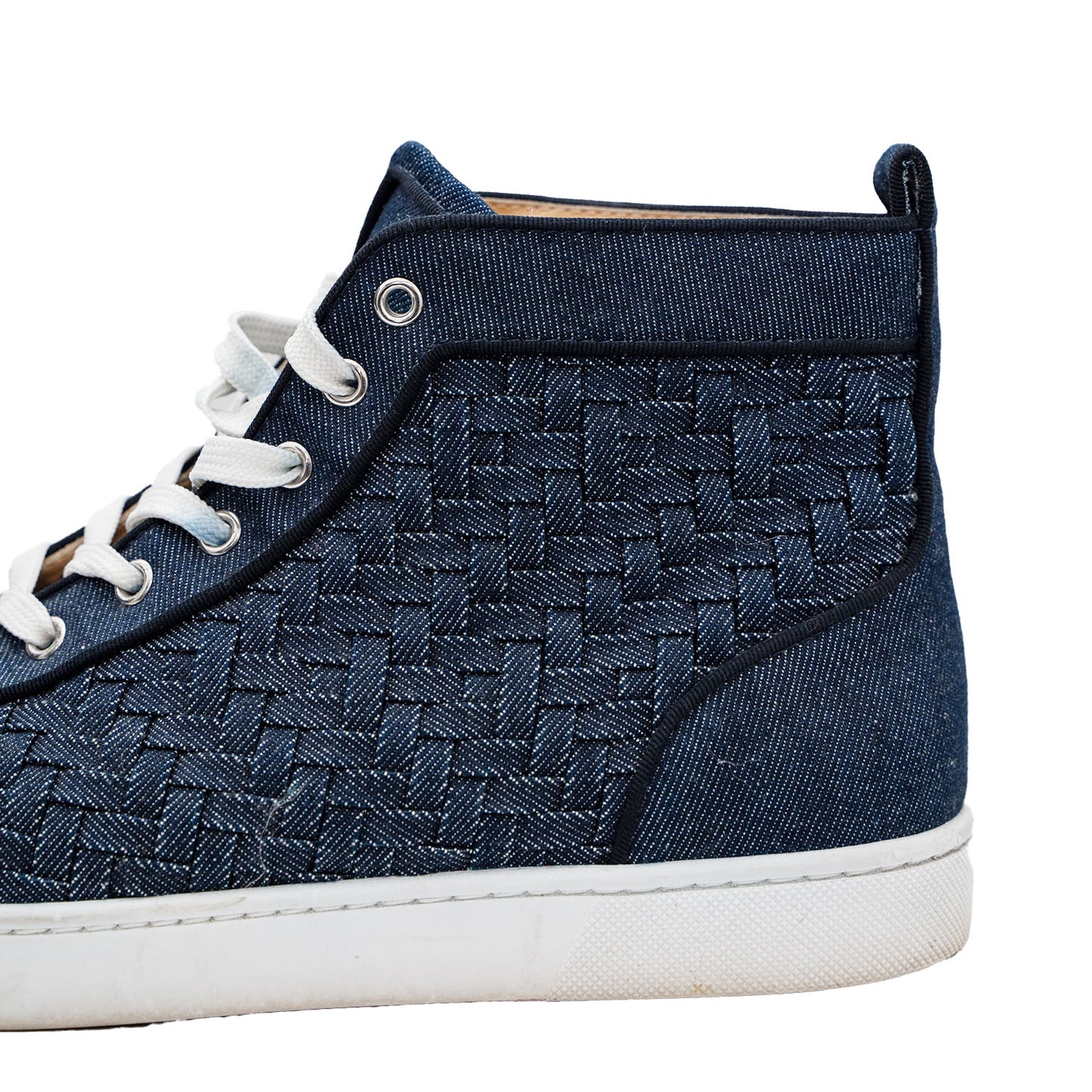 Christian Louboutin Denim Weave Spiked Oralto Mid-Top Sneaker