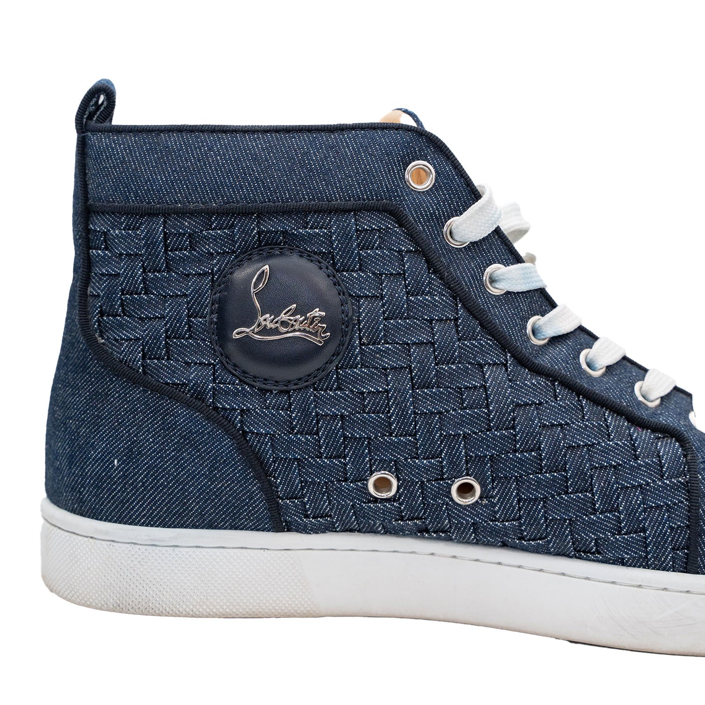 Christian Louboutin Denim Weave Spiked Oralto Mid-Top Sneaker
