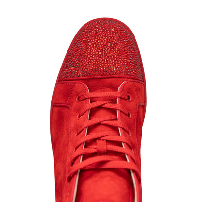 Christian Louboutin Men's Swarovski Crystal Red Suede Mid-Top Sneaker