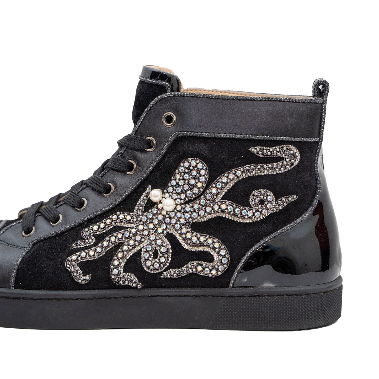 Christian Louboutin Swarovski Crystal Octopus Suede Mid-Top Sneaker