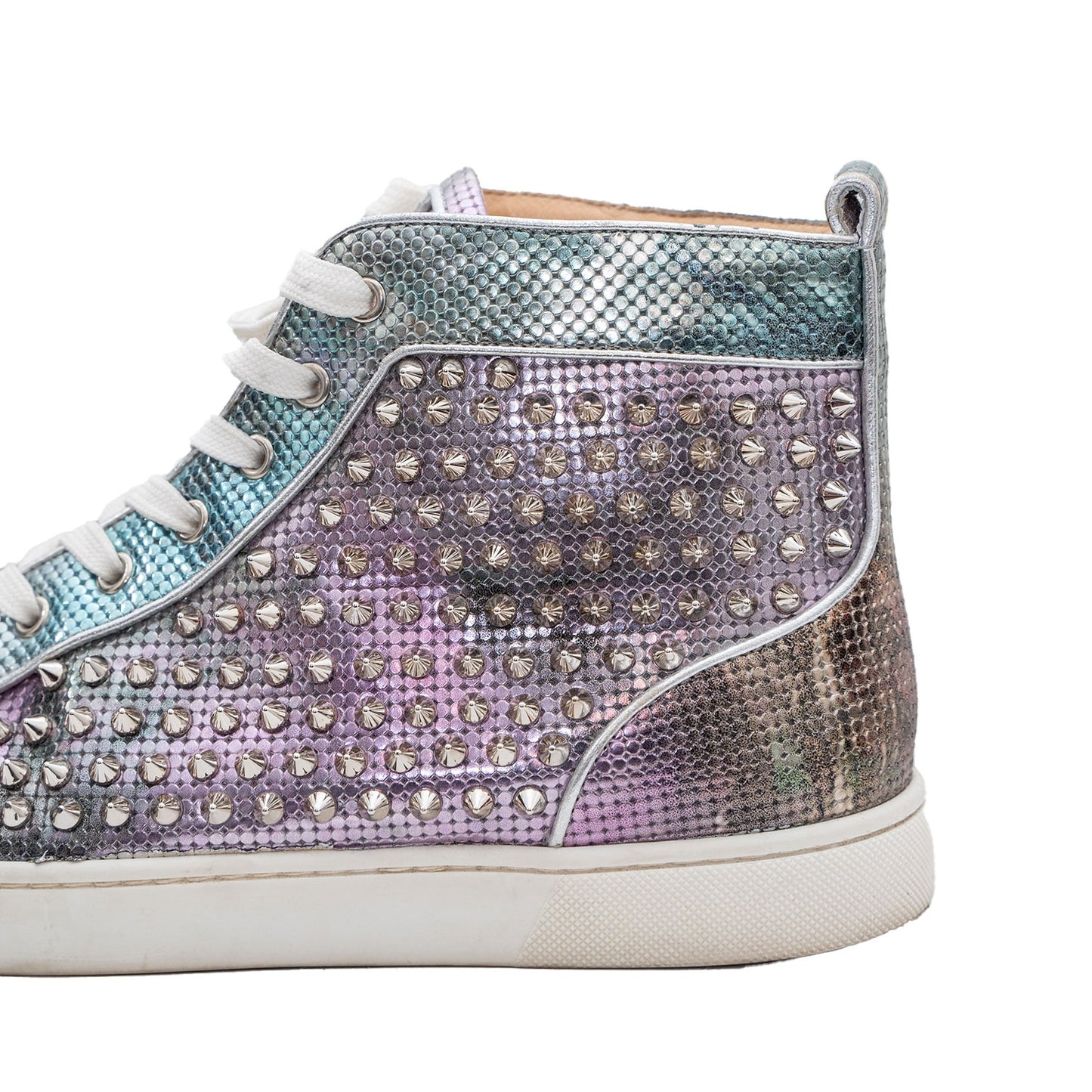 Christian Louboutin Men's Silver Spiked Mid-Top Sneaker