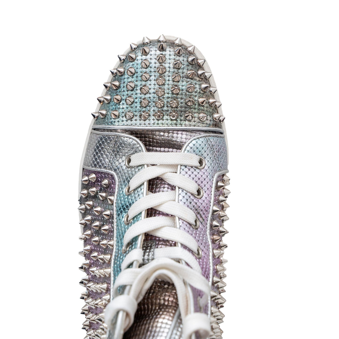 Christian Louboutin Men's Silver Spiked Mid-Top Sneaker