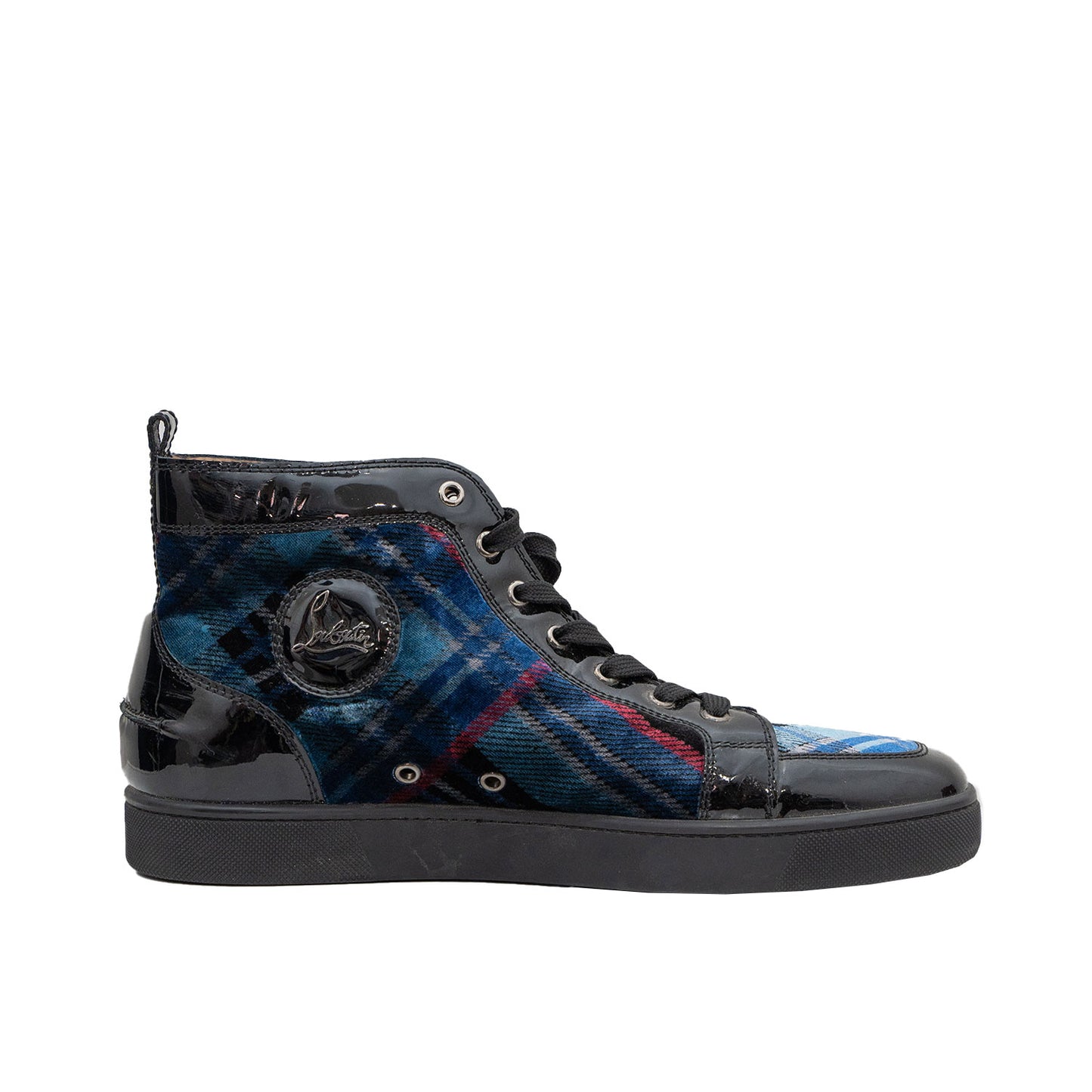 Christian Louboutin Men's Felt Plaid Leather Mid-Top Sneaker