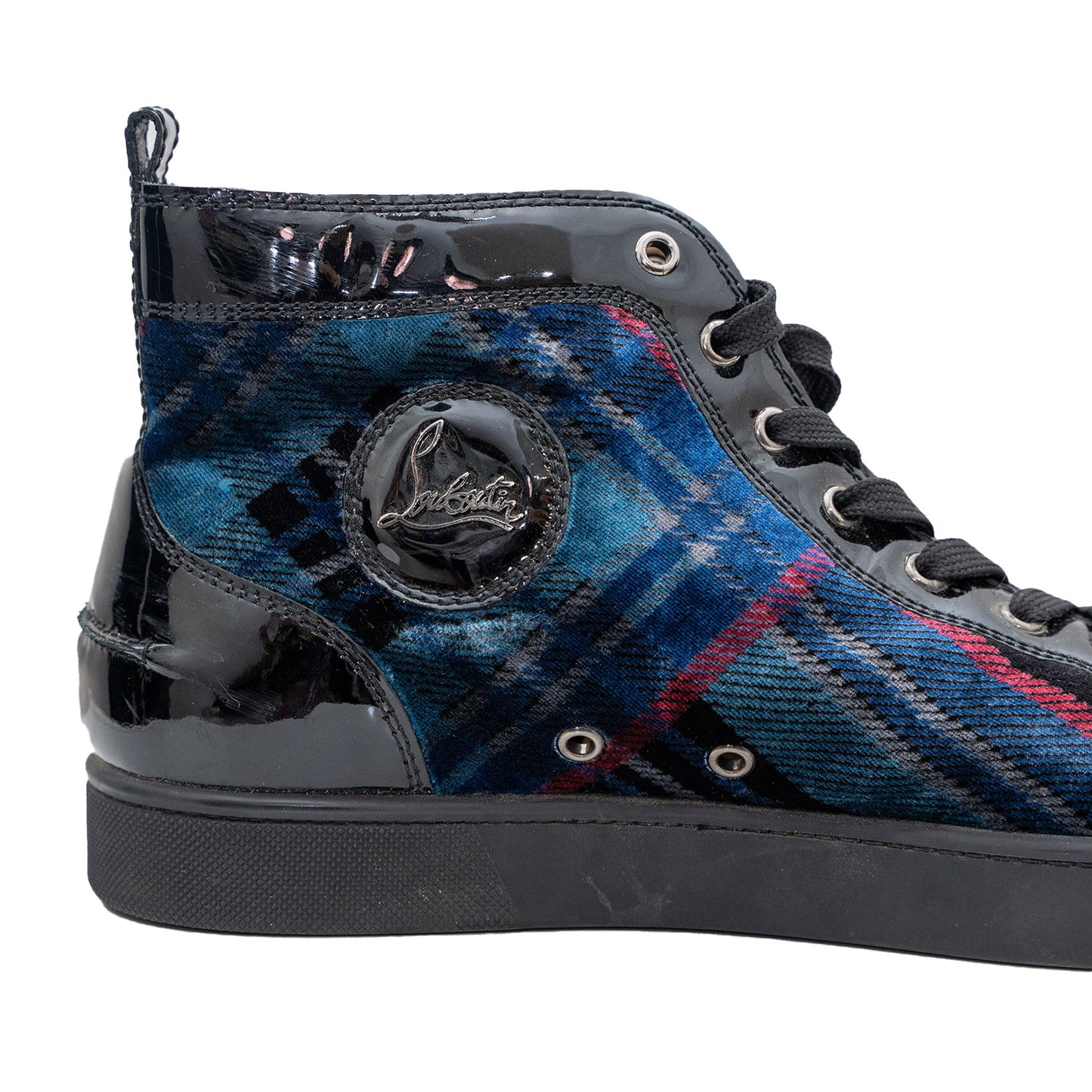 Christian Louboutin Men's Felt Plaid Leather Mid-Top Sneaker