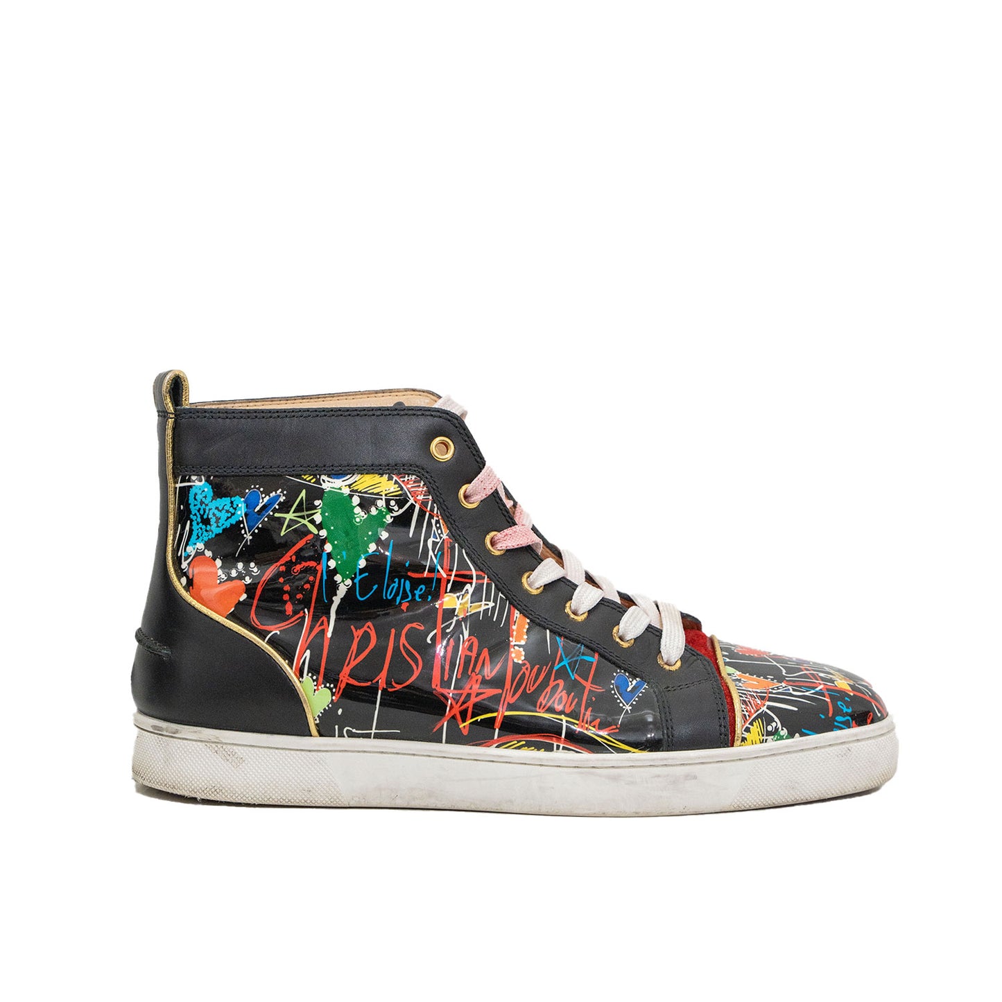 Christian Louboutin Graffiti Leather Suede Mid-Top Sneaker