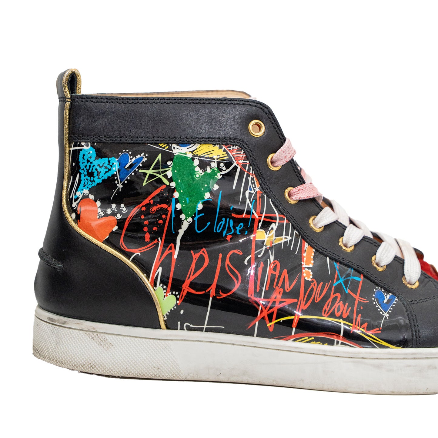Christian Louboutin Graffiti Leather Suede Mid-Top Sneaker