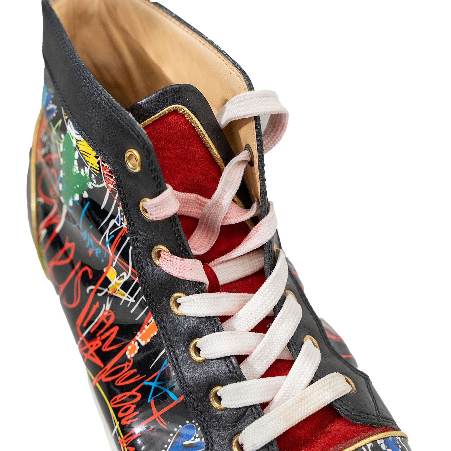 Christian Louboutin Graffiti Leather Suede Mid-Top Sneaker