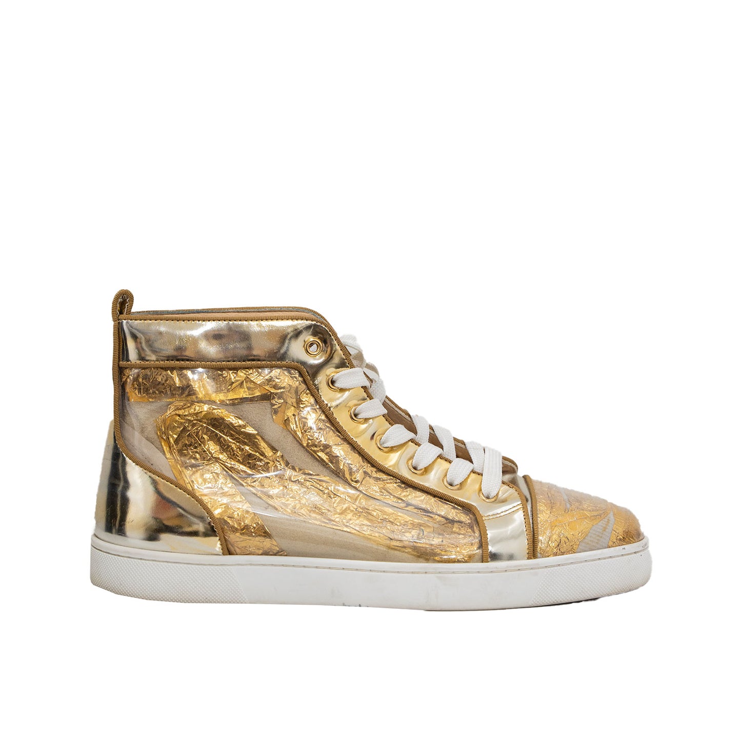 Christian Louboutin Men's Gold Foil Leather Mid-Top Sneakers