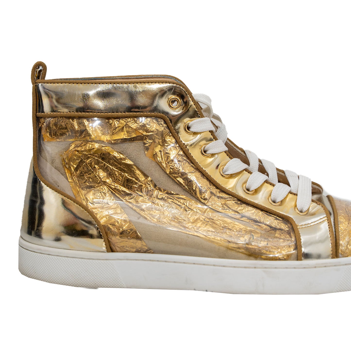 Christian Louboutin Men's Gold Foil Leather Mid-Top Sneakers