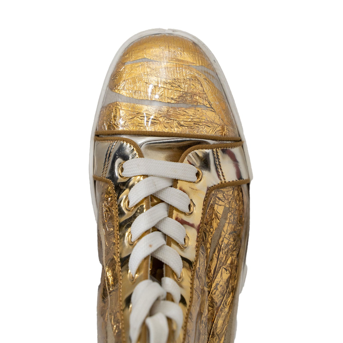 Christian Louboutin Men's Gold Foil Leather Mid-Top Sneakers