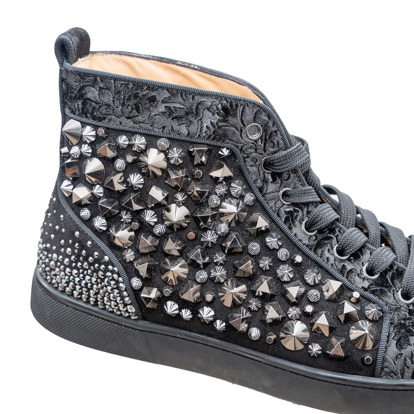 Christian Louboutin Men's Louis Mix Mid-Top Spiked Leather Sneakers