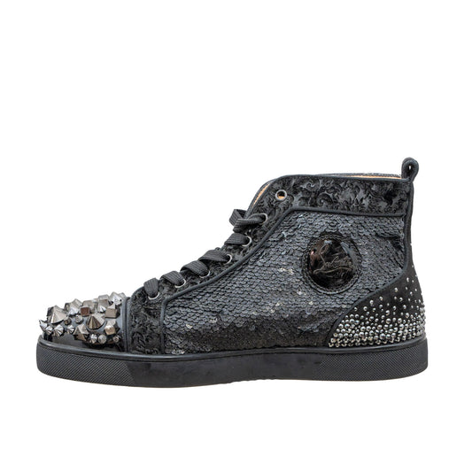 Christian Louboutin Men's Louis Mix Mid-Top Spiked Leather Sneakers