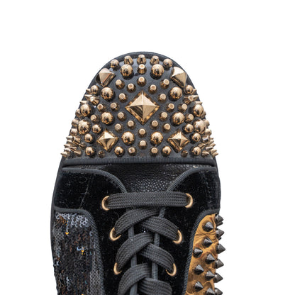 Christian Louboutin Men's Patent Galucalf Velvet Sequin Embellished Mid-Top Spiked Sneaker