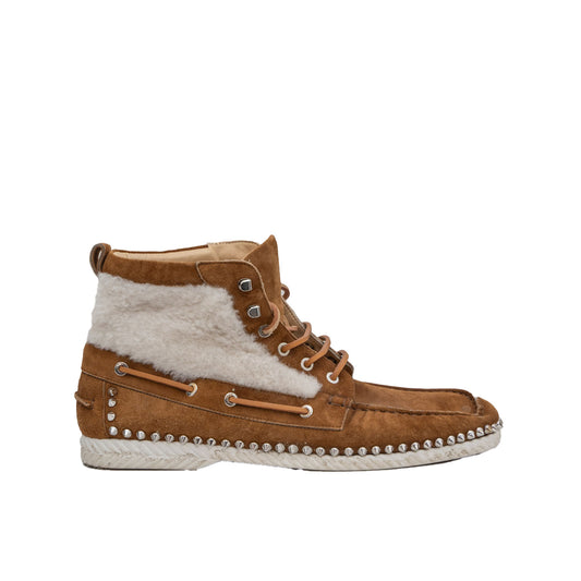 Christian Louboutin Men's Suede Fur Spiked Mid-Top Sneaker