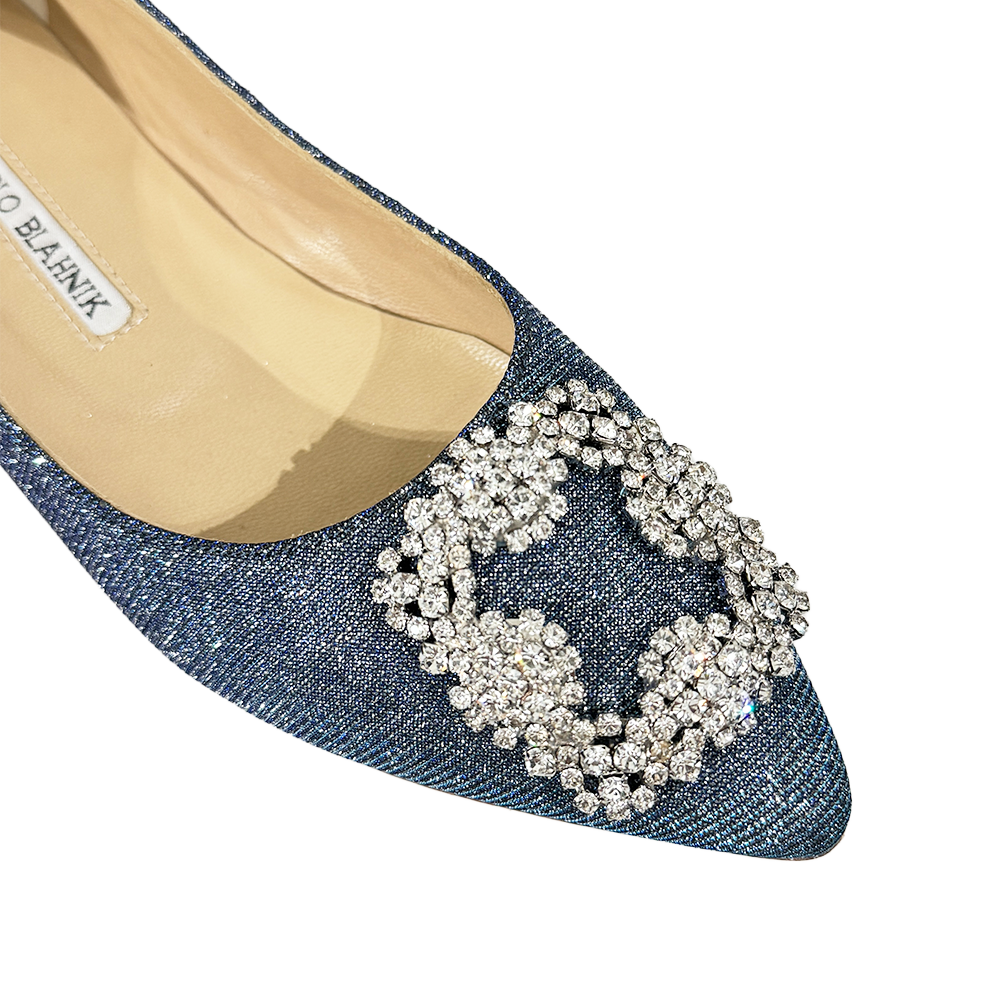 Manolo Blahnik Blue Sparkle Flats