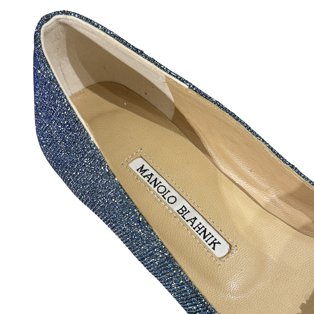 Manolo Blahnik Blue Sparkle Flats