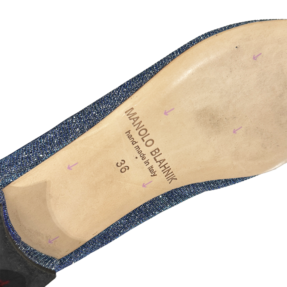 Manolo Blahnik Blue Sparkle Flats