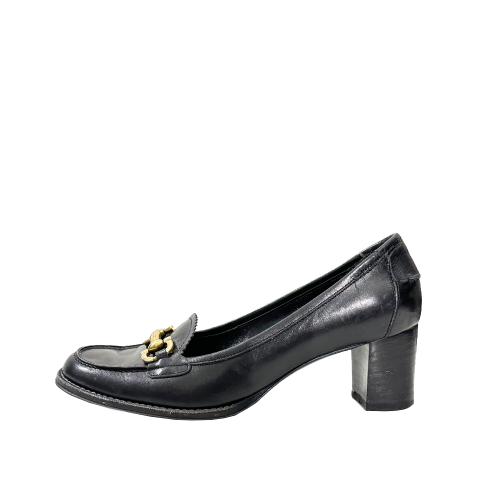 Ferragamo Black Heel w/ Gold Hardware