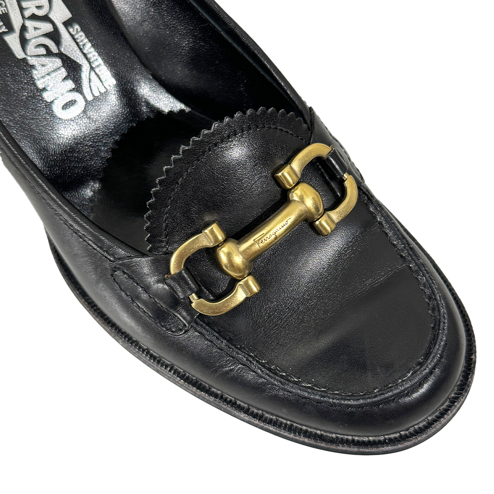 Ferragamo Black Heel w/ Gold Hardware