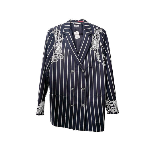 Thom Browne Navy Stripe Blazer w/ Lace Detail