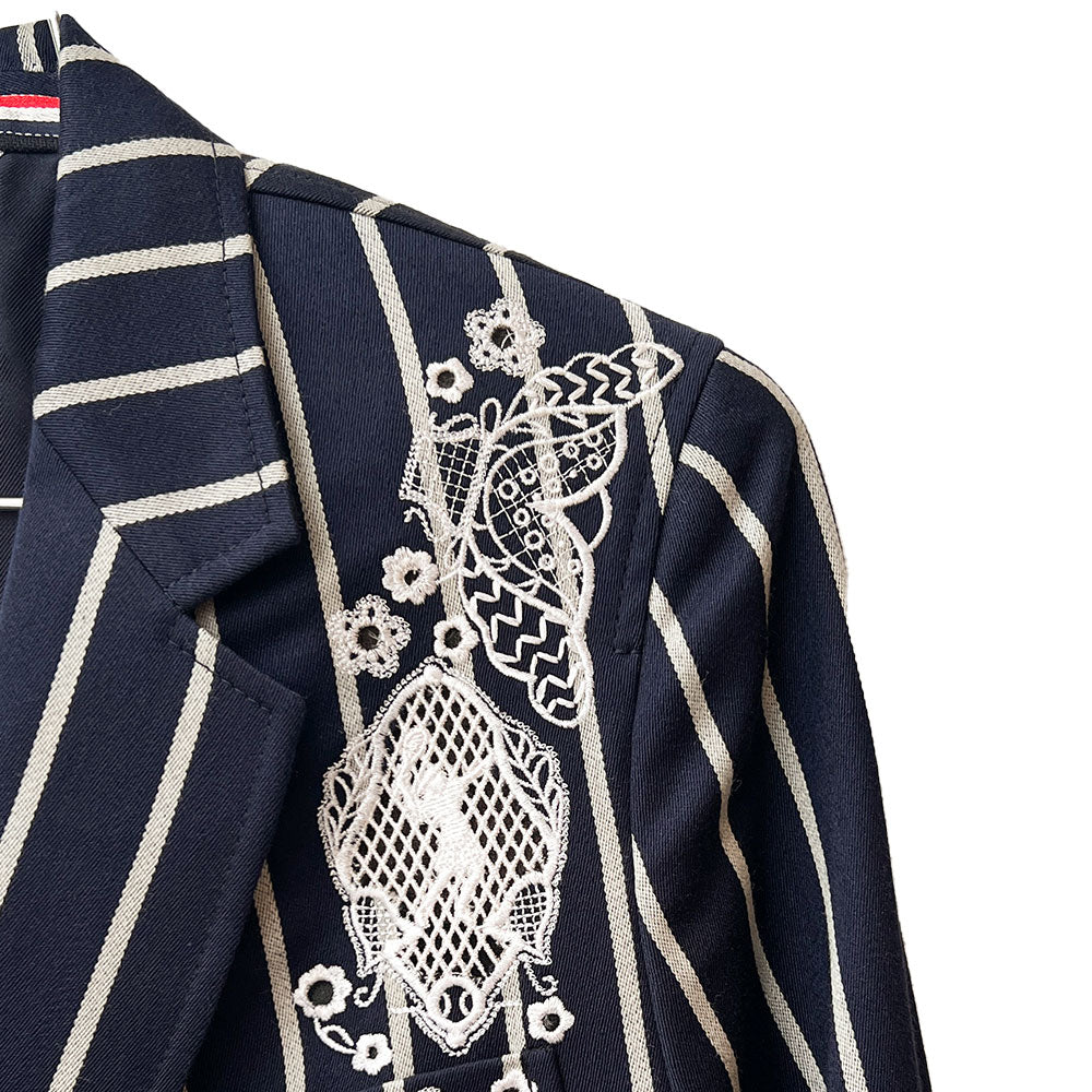Thom Browne Navy Stripe Blazer w/ Lace Detail