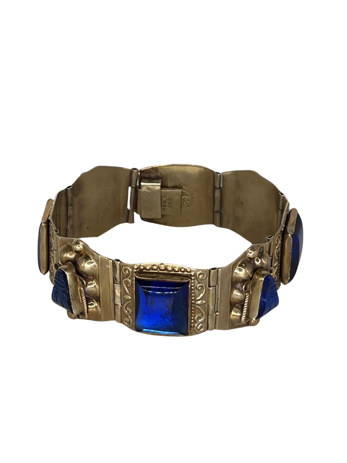 Vintage 925 Silver Bracelet with Lapis Stones