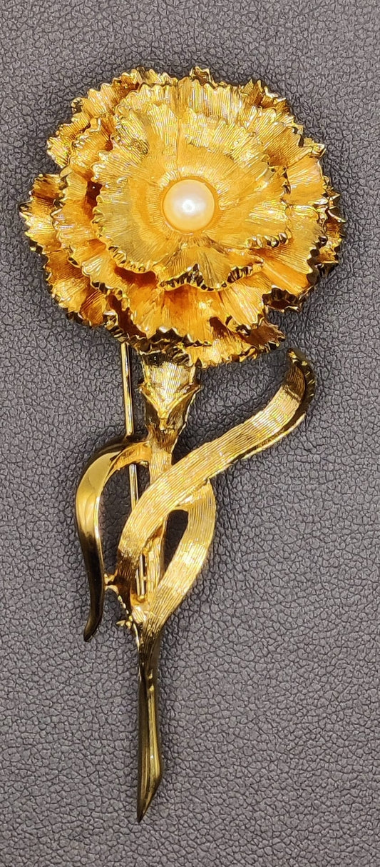 Vintage Nina Ricci Gold Plated Carnation Brooch