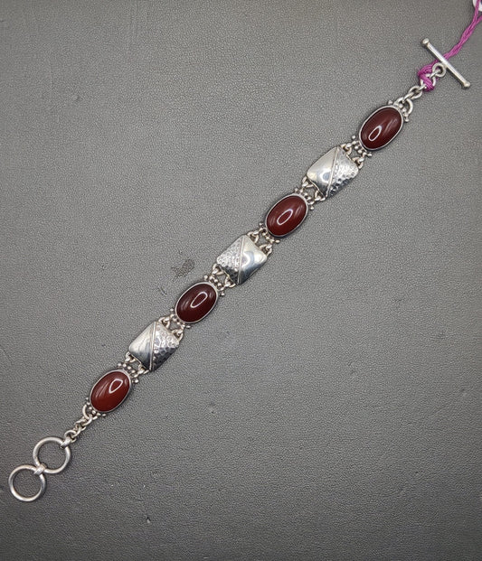 925 Silver Bracelet with red stones