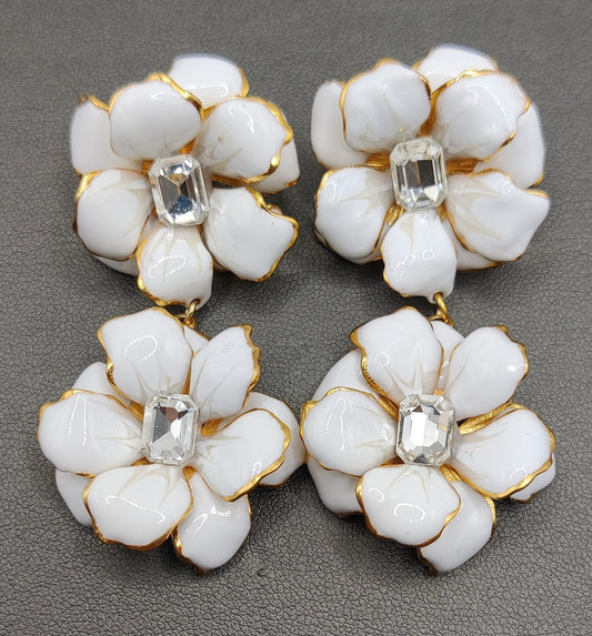 White Floral Statement Earrings
