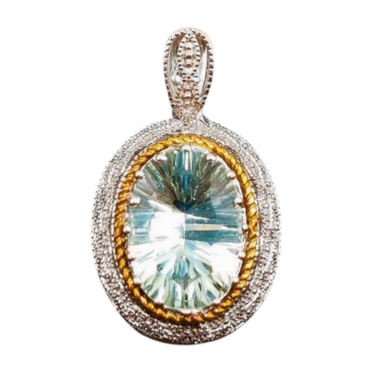 Aquamarine Crystal and 14k Gold Accented Pendant with Crystal Halo