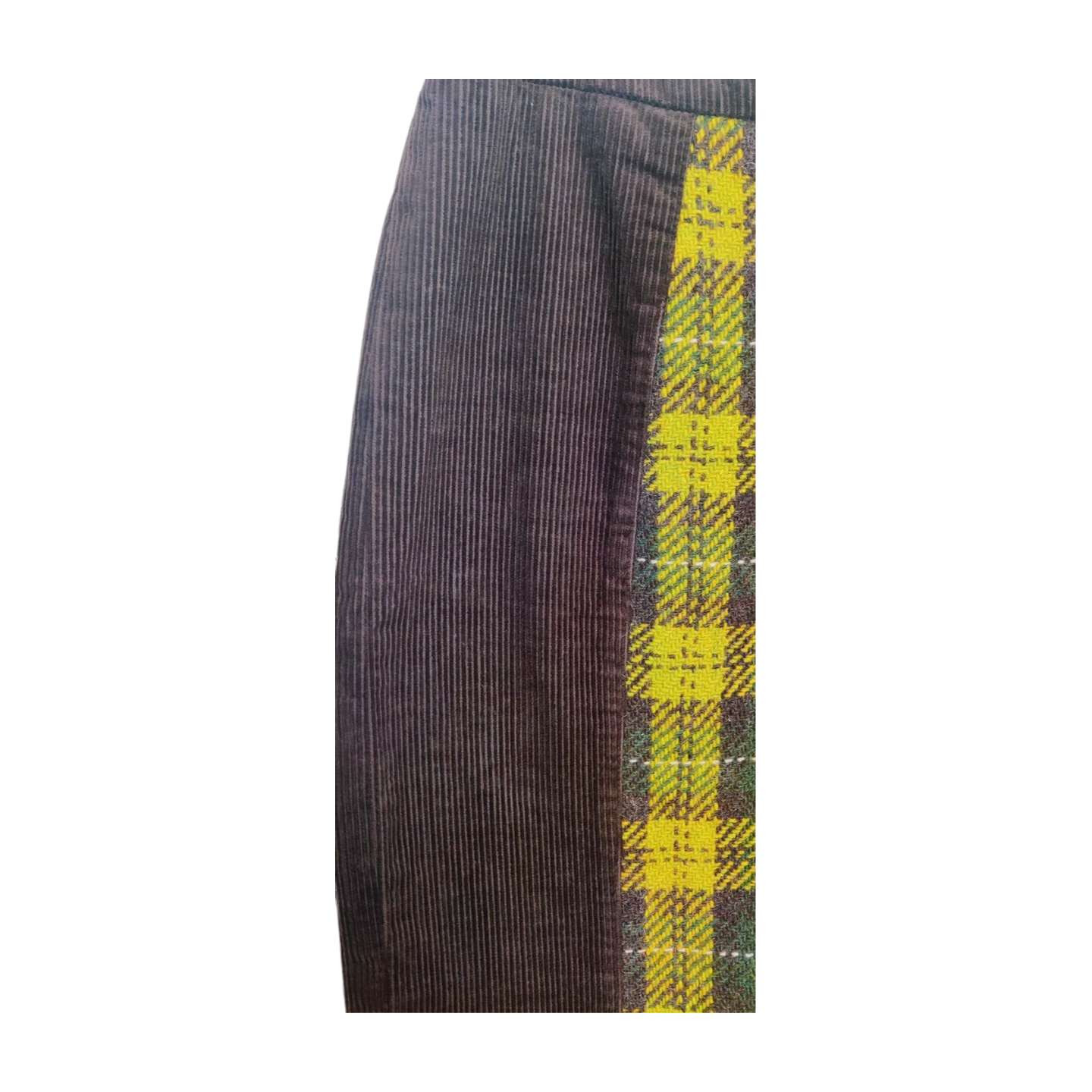 MAEVE Brown Corduroy & Lime PLAID SWATHE PENCIL Retro Skirt