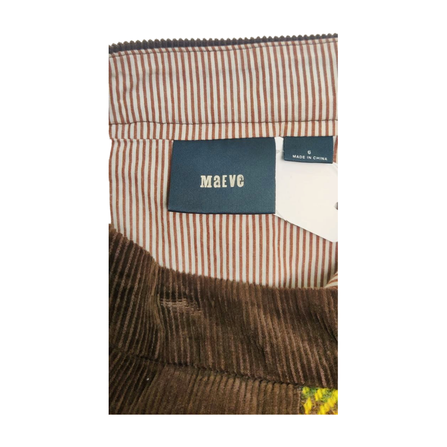 MAEVE Brown Corduroy & Lime PLAID SWATHE PENCIL Retro Skirt