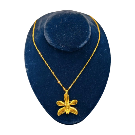 22K Gold Plated Orchid Pendant Necklace