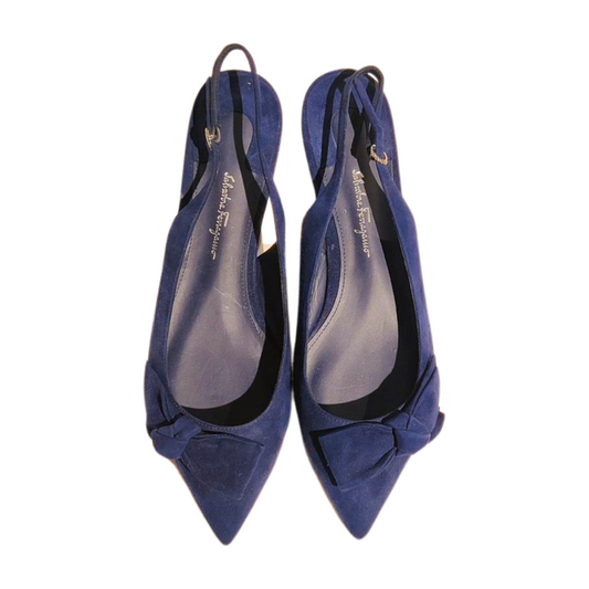 Salvatore Ferragamo Aulla Suede Slingback Flat In Blue