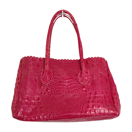 FURLA Pink Croc Embossed Leather Tote Bag