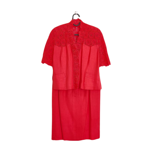 Vintage Electre' Paris Coral Lace Skirt Set